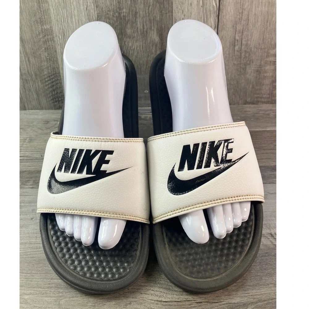 Nike Benassi JDI Slides White Black Mens Sandal 343880-100 Size 9